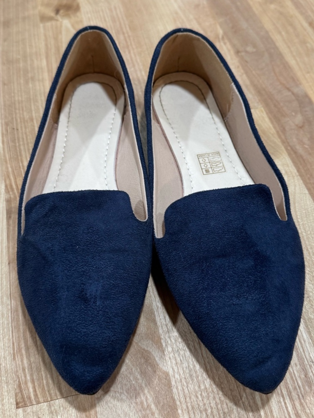 Classic Navy Suede Pointed Toe Flats - Women's